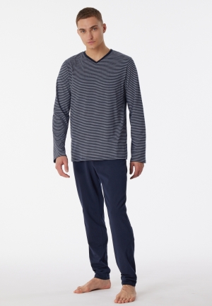 Pyjama met V-hals biologisch k DONKERBLAUW