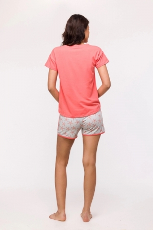 Pyjama met short zeesterren KORAALROOD