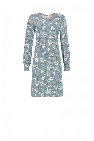 Sleepshirt met bloemenprint ZEEGROEN