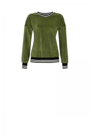 Sweater in velours OLIJFGROEN