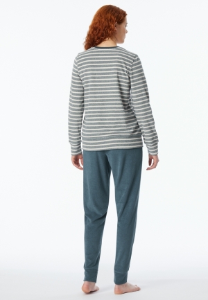 Pyjama gestreept badstof JEANSBLAUW