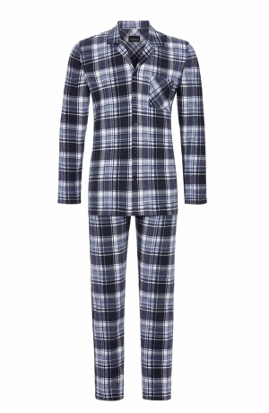 Pyjama geruit in interlock STAALBLAUW