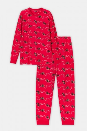 Pyjama kerst teckel-print ROOD