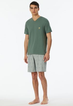 Korte pyjama V-hals, palm KAKI