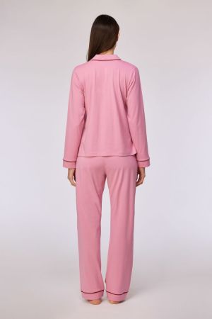 Damespyjama doorknoopshirt ROZE