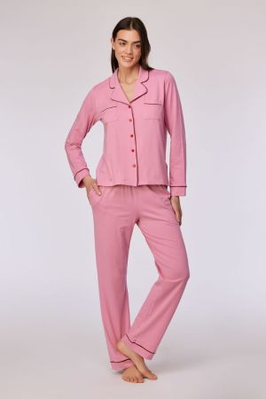 Damespyjama doorknoopshirt ROZE