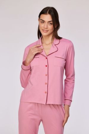 Damespyjama doorknoopshirt ROZE