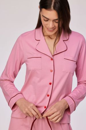 Damespyjama doorknoopshirt ROZE