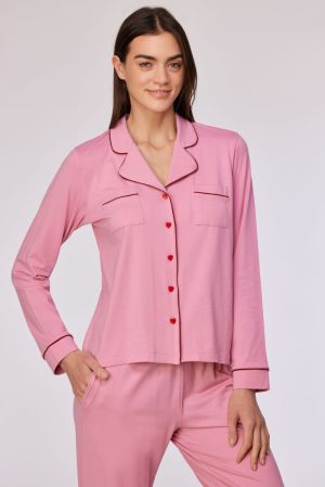 Damespyjama doorknoopshirt ROZE