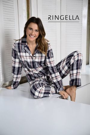 Pyjama, flanel DONKERBLAUW