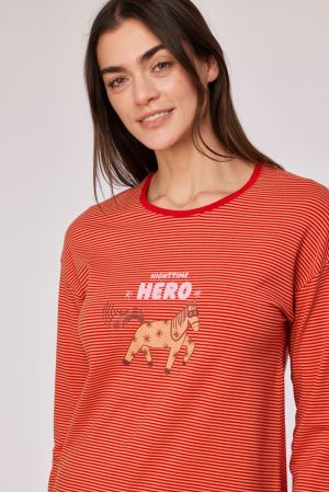 Damespyjama Nighttime Hero ROOD-ORANJE