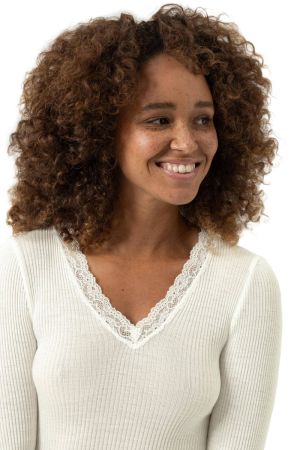 Wool Expressive T-shirt lang OATMILK