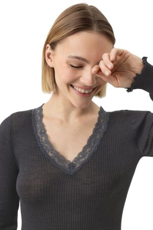 Wool Expressive T-shirt lang THUNDER GREY