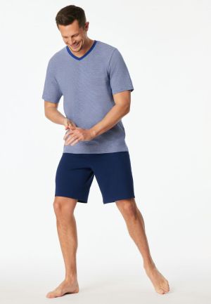 Korte pyjama V-hals streepjes ROYAL BLUE