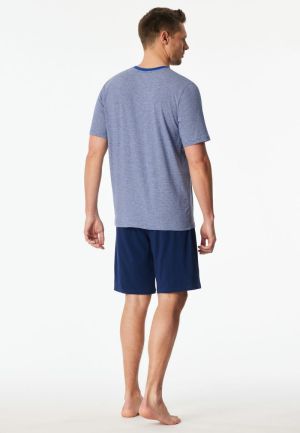Korte pyjama V-hals streepjes ROYAL BLUE