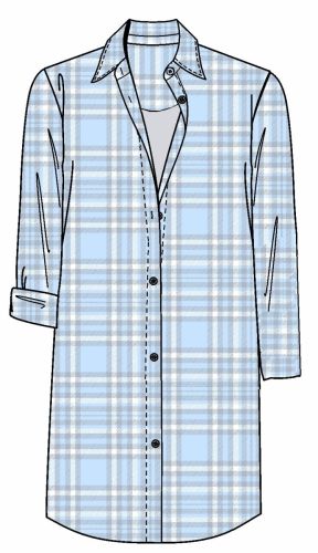 Nachthemd met knopen flanel BLAUW